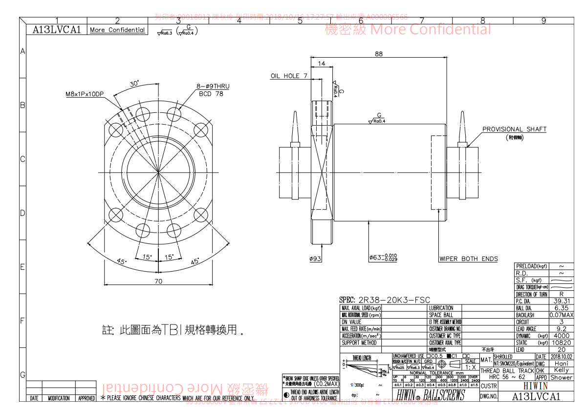 上銀滾珠絲桿2R38-20K3-FSC-0.05